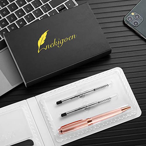 Nekigoen Ballpoint Pen with Gift Box for Men Women,Luxury Stainless Steel Retractable Pen Executive Home Office Use, and 2 Extra Refills Black Ink 1.0mm B2 (rose gold)