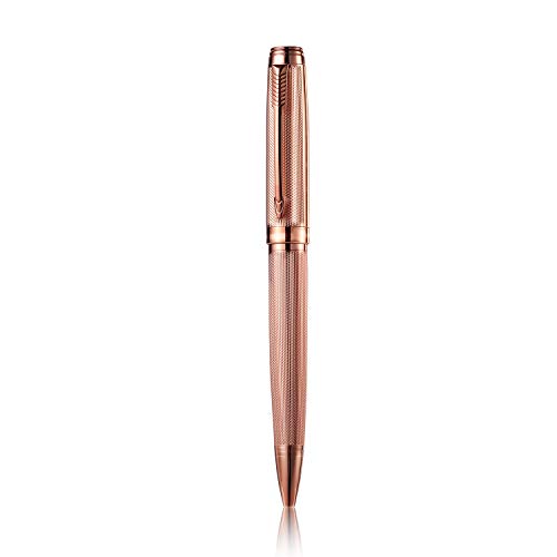 Nekigoen Ballpoint Pen with Gift Box for Men Women,Luxury Stainless Steel Retractable Pen Executive Home Office Use, and 2 Extra Refills Black Ink 1.0mm B2 (rose gold)