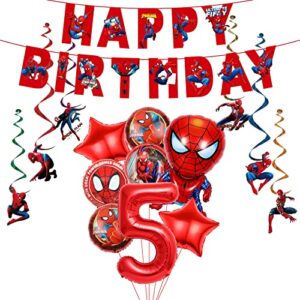 superhero spider foil balloons birthday decorations red balloons 32 inch and red spider banner for boy kids spider themed birthday party decoration (5)