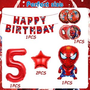 Superhero Spider Foil Balloons Birthday Decorations Red Balloons 32 Inch and Red Spider Banner for Boy Kids Spider Themed Birthday Party Decoration (5)