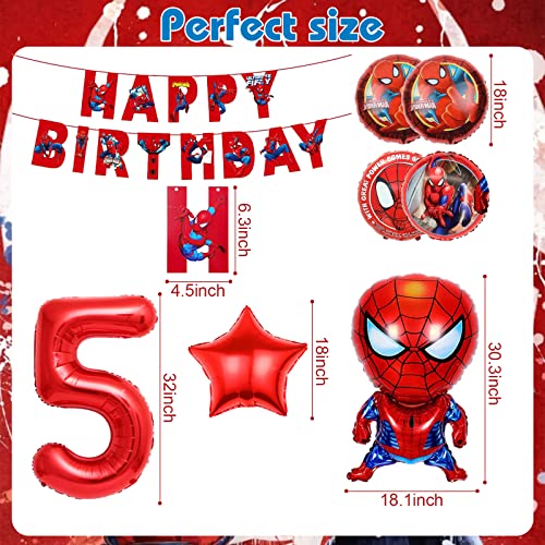 Superhero Spider Foil Balloons Birthday Decorations Red Balloons 32 Inch and Red Spider Banner for Boy Kids Spider Themed Birthday Party Decoration (5)