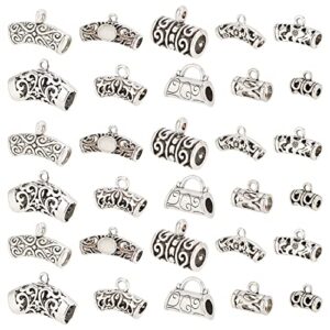 ph pandahall 50 pcs 10 styles tibetan style alloy hanger links curved noodle tube beads long hollow spacers beads with loop for bracelet necklace diy jewelry making antique silver
