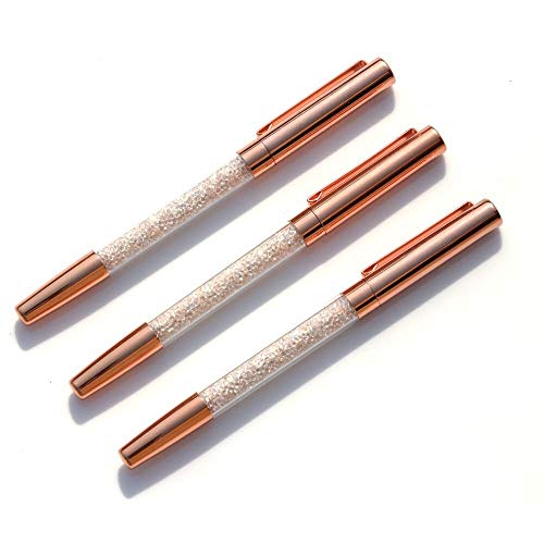 Rose Gold Pens, Roller Ball Gel Ink Pen Black Ink Fine Point Pens for Women Christmas X-mas Gift Supplies with 3 Extra Refills