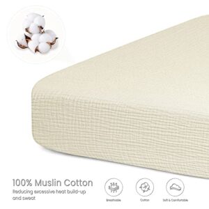 Lulumoon Muslin Crib Sheet Fitted Crib Mattress Sheet for Boys and Girls, 28"x 52" Cream