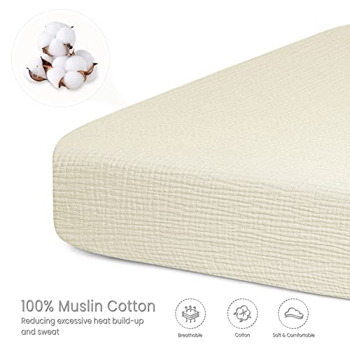 Lulumoon Muslin Crib Sheet Fitted Crib Mattress Sheet for Boys and Girls, 28"x 52" Cream