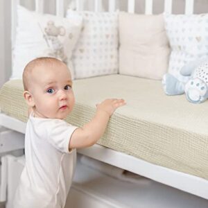 Lulumoon Muslin Crib Sheet Fitted Crib Mattress Sheet for Boys and Girls, 28"x 52" Cream