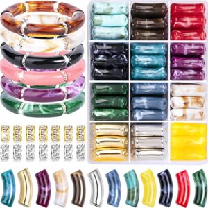 72 pcs acrylic chunky tube beads for bracelets making 12 colors curved bamboo tube beads chunky noodle beads and elastic strings for diy jewelry making