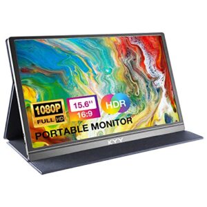 kyy portable monitor 15.6inch 1080p fhd usb-c laptop monitor hdmi computer display hdr ips gaming monitor w/premium smart cover & speakers, external monitor for laptop pc mac phone ps4 xbox switch