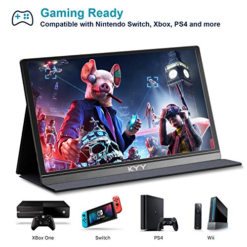 KYY Portable Monitor 15.6inch 1080P FHD USB-C Laptop Monitor HDMI Computer Display HDR IPS Gaming Monitor w/Premium Smart Cover & Speakers, External Monitor for Laptop PC Mac Phone PS4 Xbox Switch