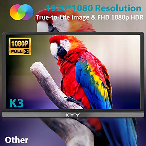 KYY Portable Monitor 15.6inch 1080P FHD USB-C Laptop Monitor HDMI Computer Display HDR IPS Gaming Monitor w/Premium Smart Cover & Speakers, External Monitor for Laptop PC Mac Phone PS4 Xbox Switch