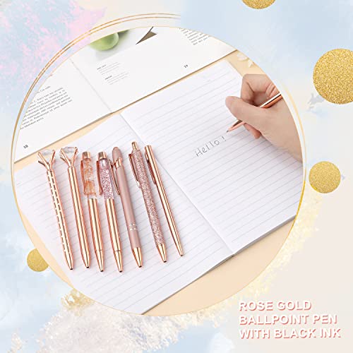 TOYMIS 8pcs Rose Gold Ballpoint Pen, Crystal Metal Rose Gold Pens Black Ink Fine Point Tip Diamond Pens Rose Gold Glitter Ballpoint Pens for Wedding Home School Office Supplies