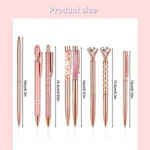 TOYMIS 8pcs Rose Gold Ballpoint Pen, Crystal Metal Rose Gold Pens Black Ink Fine Point Tip Diamond Pens Rose Gold Glitter Ballpoint Pens for Wedding Home School Office Supplies