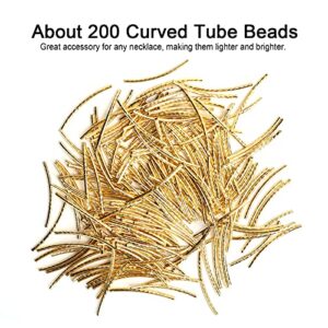 Curved Noodle Tube Spacer Beads, DIY Materials 200Pcs Jewelry Making Accessories Curved Long Tube Beads for Jewelry Making for DIY Crafts(Golden)