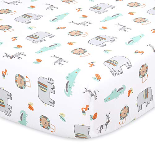 The Peanutshell Safari Fitted Crib Sheet Set for Baby Boys or Girl, 2 Pack Unisex Set