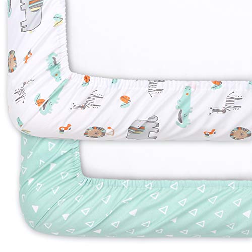 The Peanutshell Safari Fitted Crib Sheet Set for Baby Boys or Girl, 2 Pack Unisex Set