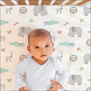 The Peanutshell Safari Fitted Crib Sheet Set for Baby Boys or Girl, 2 Pack Unisex Set