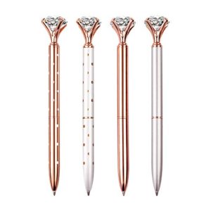 4 pcs diamond pen with big crystal bling metal ballpoint pen, office supplies and school, rose gold/white rose polka dot/silver/rose gold with white polka dots, includes 4 pen refills