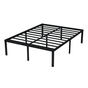 EMODA Queen Bed Frame No Box Spring Needed 18 Inch Heavy Duty Metal Tall Platform Bed Frame Queen Size with Large Storage Space, Easy Assembly, Black