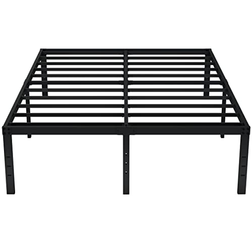 EMODA Queen Bed Frame No Box Spring Needed 18 Inch Heavy Duty Metal Tall Platform Bed Frame Queen Size with Large Storage Space, Easy Assembly, Black