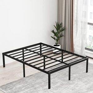 EMODA Queen Bed Frame No Box Spring Needed 18 Inch Heavy Duty Metal Tall Platform Bed Frame Queen Size with Large Storage Space, Easy Assembly, Black