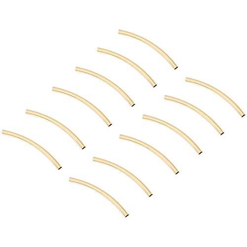 PH PandaHall 14K Gold Tube Beads 30pcs Noodle Tube Spacer Beads 30mm Long Tube Beads Brass Beads Twist Curved Spacer Beads for Memory Wire Necklace Bracelet Jewelry Making