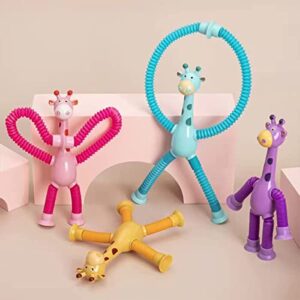 LELEBEAR Telescopic Suction Cup Giraffe Toy, Ever-Changing Giraffe Telescopic Tube Suction Cup Toys, Stretch and Decompress Novel Educational Toys for Boys Girls (No Lights)