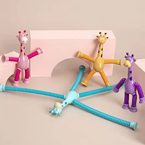 LELEBEAR Telescopic Suction Cup Giraffe Toy, Ever-Changing Giraffe Telescopic Tube Suction Cup Toys, Stretch and Decompress Novel Educational Toys for Boys Girls (No Lights)