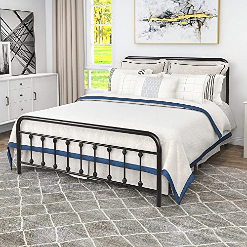 Diolong Metal Bed Frame Vintage Sturdy Queen Size with Headboard and Footboard Mattress Foundation No Box Spring Needed (Queen, Black)