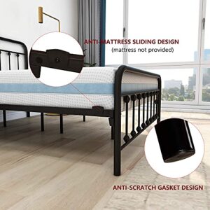 Diolong Metal Bed Frame Vintage Sturdy Queen Size with Headboard and Footboard Mattress Foundation No Box Spring Needed (Queen, Black)