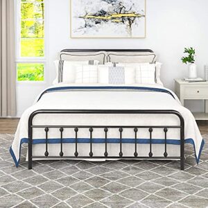 Diolong Metal Bed Frame Vintage Sturdy Queen Size with Headboard and Footboard Mattress Foundation No Box Spring Needed (Queen, Black)