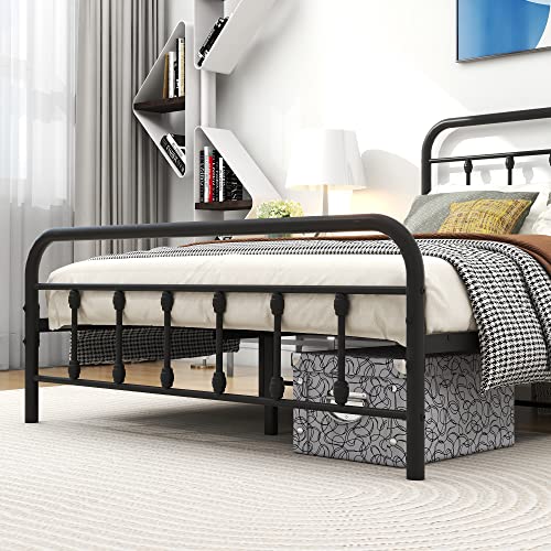 Diolong Metal Bed Frame Vintage Sturdy Queen Size with Headboard and Footboard Mattress Foundation No Box Spring Needed (Queen, Black)