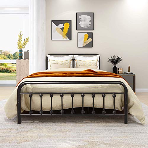 Diolong Metal Bed Frame Vintage Sturdy Queen Size with Headboard and Footboard Mattress Foundation No Box Spring Needed (Queen, Black)