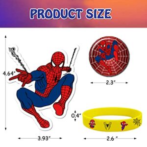 Spidey Birthday Party Supplies,80Pcs Spider Party Favors,Include 8pcs Button Pins,60pcs Stickers and 12pcs Barcelets for Kids
