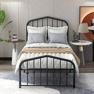 metal bed frame twin size platform no box spring needed with vintage headboard and footboard premium steel slat support mattress foundation black