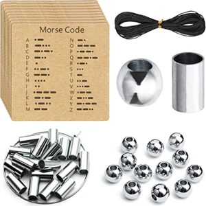 ourtroness morse code bracelet making kit, includes stainless steel round spacer beads, long tube beads, morse code decoding card and waxed cord for diy jewelry making(4mm)