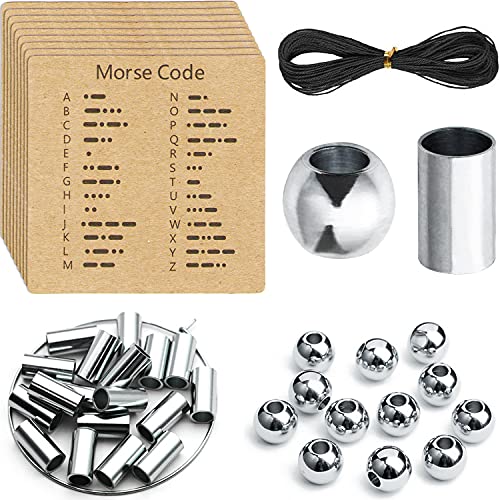 Ourtroness Morse Code Bracelet Making Kit, Includes Stainless Steel Round Spacer Beads, Long Tube Beads, Morse Code Decoding Card and Waxed Cord for DIY Jewelry Making(4mm)