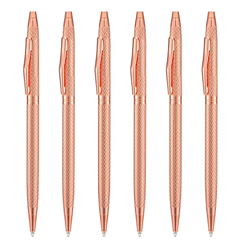 Wikult 6 Pack Rose Gold Slim Metal Ballpoint Pen, 1mm Medium Point Black Ink Smooth Writing, for Business Office Teacher Student Wedding Guest