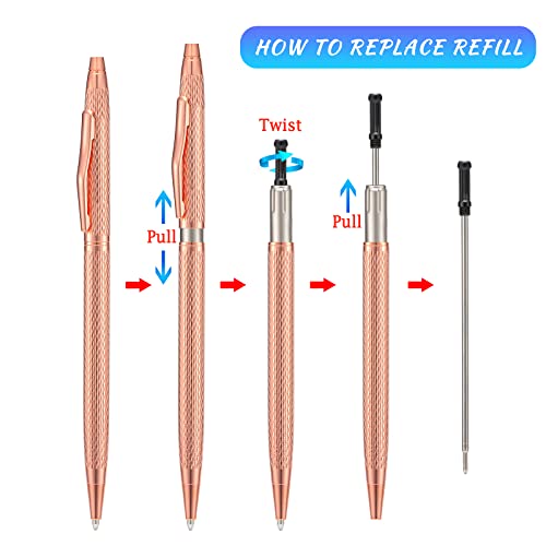 Wikult 6 Pack Rose Gold Slim Metal Ballpoint Pen, 1mm Medium Point Black Ink Smooth Writing, for Business Office Teacher Student Wedding Guest