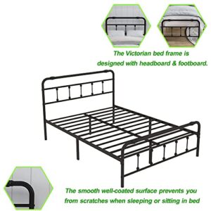 Yoshiely Queen-Size Platform Bed-Frame with-Headboard & Footboard - Easy Assembly Metal Mattress- Foundation Victorian Vintage Style no Box Spring Needed 13inch Storage with Decoration Ball(Black)