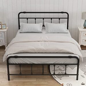 Yoshiely Queen-Size Platform Bed-Frame with-Headboard & Footboard - Easy Assembly Metal Mattress- Foundation Victorian Vintage Style no Box Spring Needed 13inch Storage with Decoration Ball(Black)