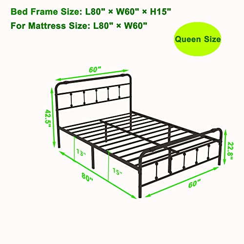 Yoshiely Queen-Size Platform Bed-Frame with-Headboard & Footboard - Easy Assembly Metal Mattress- Foundation Victorian Vintage Style no Box Spring Needed 13inch Storage with Decoration Ball(Black)