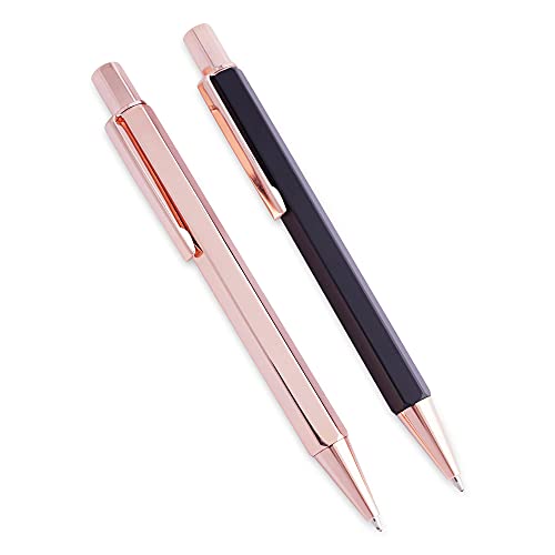 Rose Gold Black Luxury Ballpoint Pen Gift Set for Women - Black Ink Smooth Writing Pens - Nice Refillable Bullet Pen Set for Journaling and Note Taking