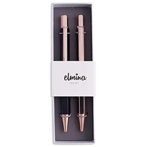 Rose Gold Black Luxury Ballpoint Pen Gift Set for Women - Black Ink Smooth Writing Pens - Nice Refillable Bullet Pen Set for Journaling and Note Taking