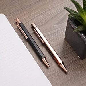 Rose Gold Black Luxury Ballpoint Pen Gift Set for Women - Black Ink Smooth Writing Pens - Nice Refillable Bullet Pen Set for Journaling and Note Taking