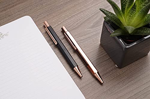 Rose Gold Black Luxury Ballpoint Pen Gift Set for Women - Black Ink Smooth Writing Pens - Nice Refillable Bullet Pen Set for Journaling and Note Taking