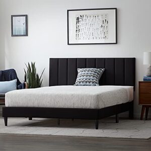 Lucid Queen Bed Frame with Headboard – Vertical Channeled Upholstered Platform Frame – Queen Size Bed Frame with Headboard – No Box Spring Needed - Black