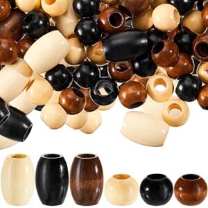 130 pieces large wooden spacer beads wooden beads round loose beads tube beads with 10 mm large hole for jewelry making hair diy craft handmade decor (wood color)