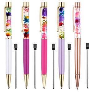 ubabe ballpoint pens, 5 pieces rose gold/white/rose red/dark purple metal ball pen refillable refills black ink herbarium floral pens for office supplies