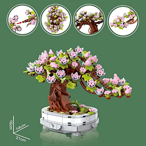 Bonsai Tree Building DIY Simulation Flower Botanical Collection Construction Adult Home Decor for Kids Family Educational Toy Birthday Party Toys Tree Sets Girls Good Gift Plant Model Set