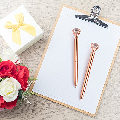 Zealor 12 Pieces Big Diamond Crystal Ballpoint Pens and 12 Pieces Ballpoint Pen Refills, Black Ink (Rose Gold)